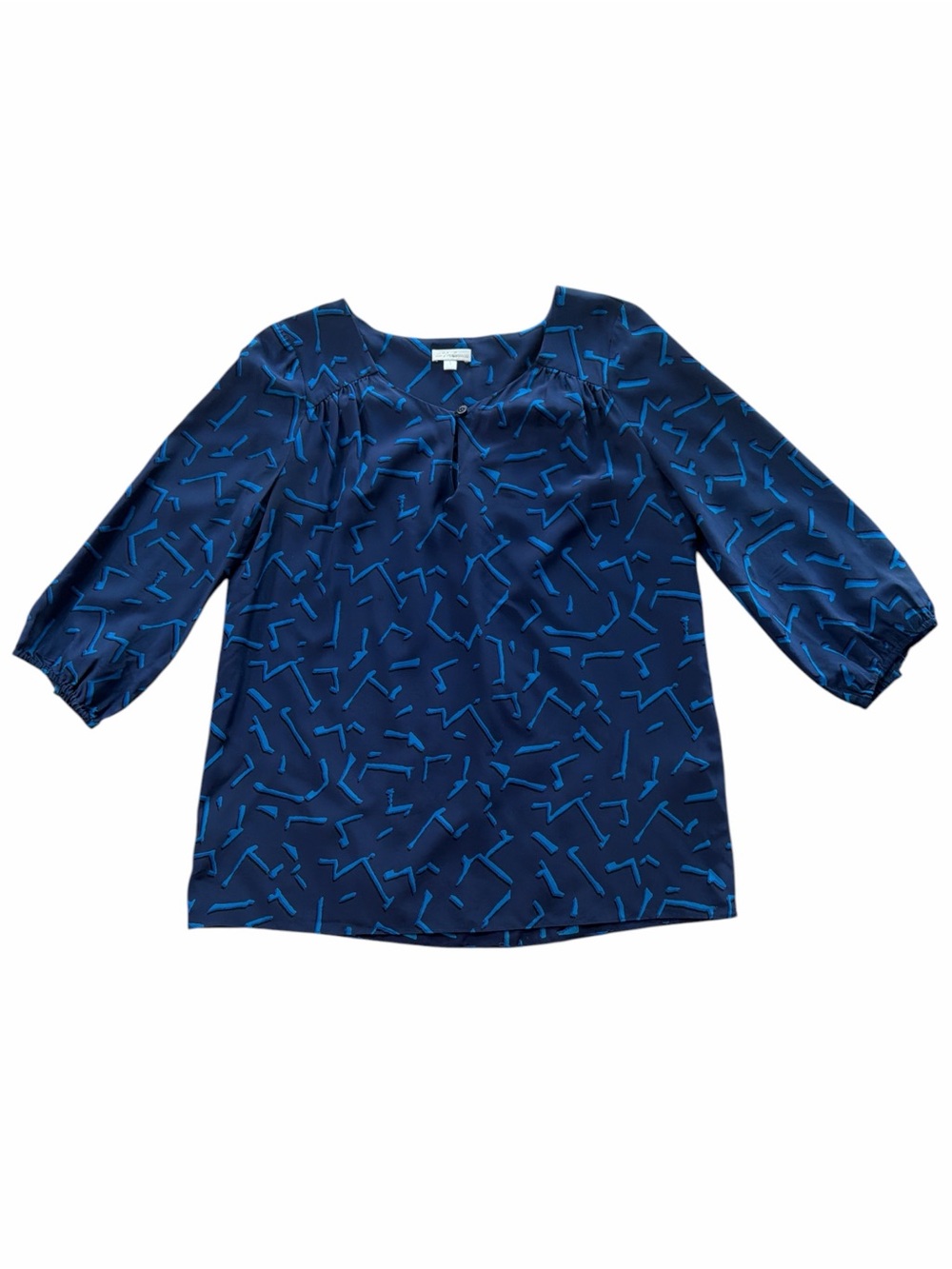 Shoshanna Silk Navy Geometric Print Blouse
